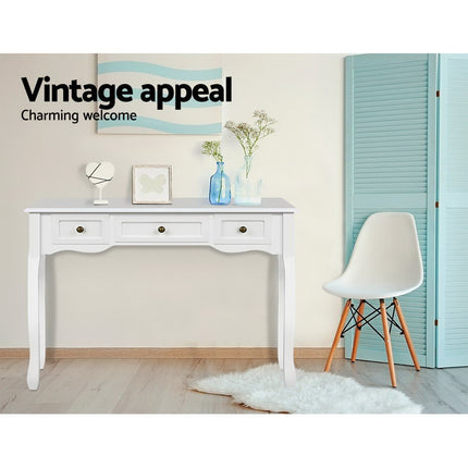 Artiss Console Table 3 Drawers White Hamptons.
