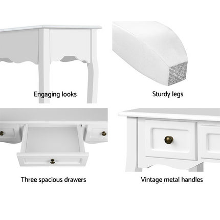 Artiss Console Table 3 Drawers White Hamptons.