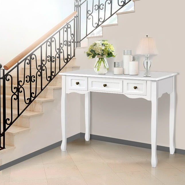 Artiss Console Table 3 Drawers White Hamptons.