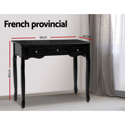 Artiss Console Table 3 Drawers Black Hamptons.