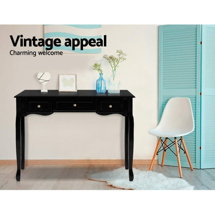 Artiss Console Table 3 Drawers Black Hamptons.