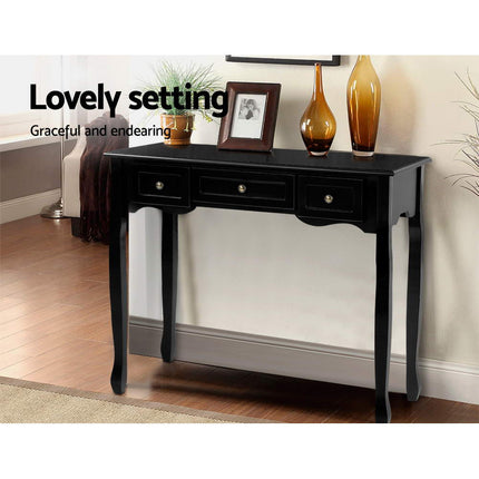 Artiss Console Table 3 Drawers Black Hamptons.