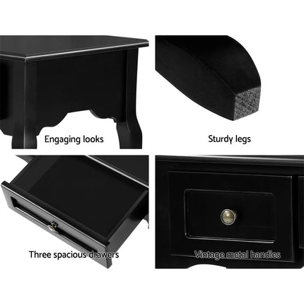 Artiss Console Table 3 Drawers Black Hamptons.