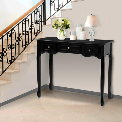 Artiss Console Table 3 Drawers Black Hamptons.