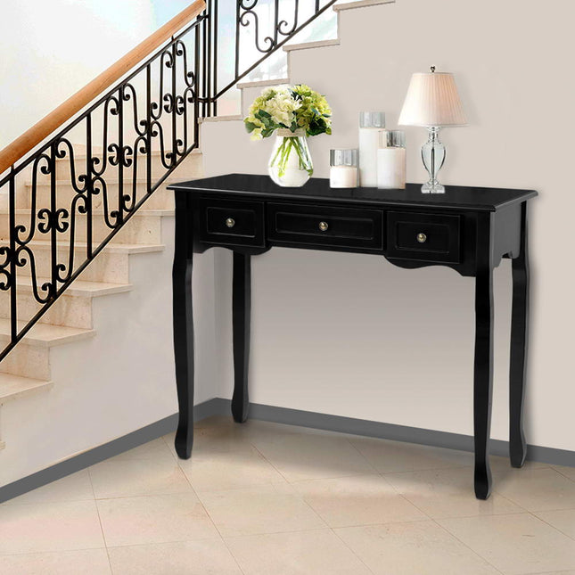 Artiss Console Table 3 Drawers Black Hamptons.