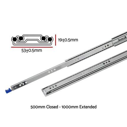 Giantz 2x Drawer Slides Heavy Duty Full Extension Locking 500-1000mm Length.