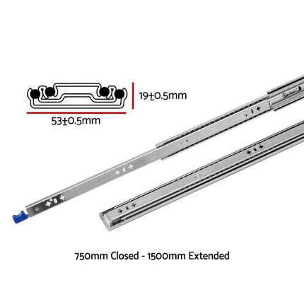 Giantz 2x Drawer Slides Heavy Duty Full Extension Locking 750-1500mm Length.