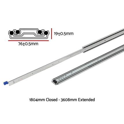 Giantz 2x Drawer Slides Full Extension Locking 227kg 1804-3608mm Length.