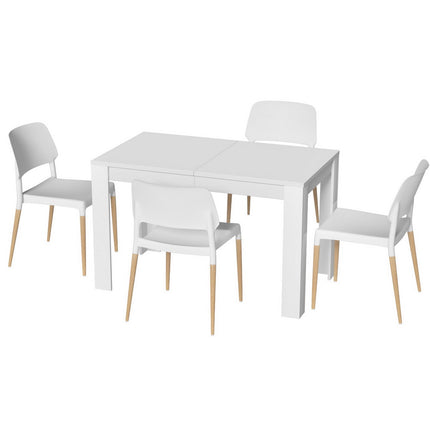 1 Artiss Dining Table and 4 Chairs Set White Wood.