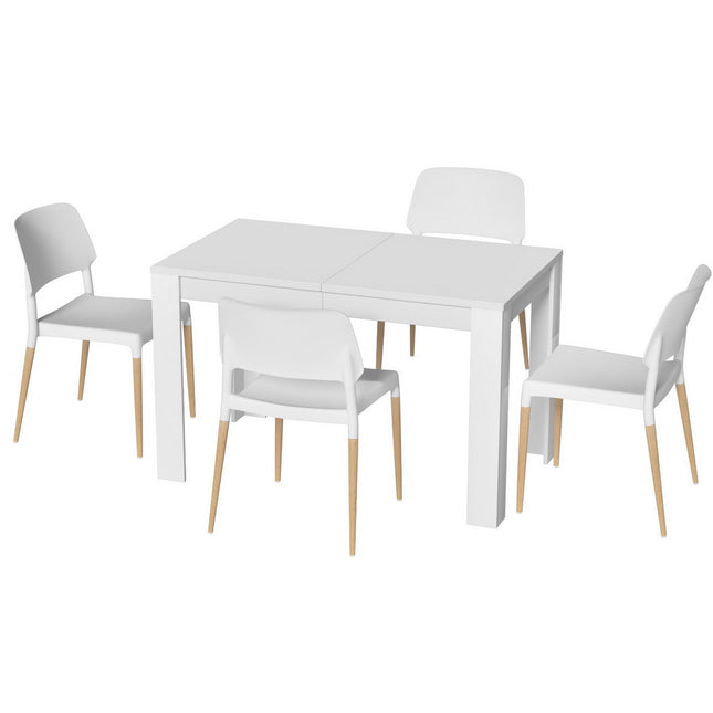 1 Artiss Dining Table and 4 Chairs Set White Wood.