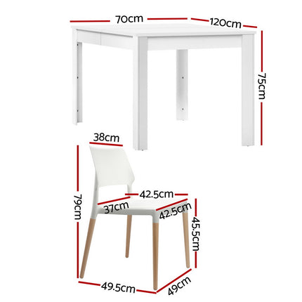 1 Artiss Dining Table and 4 Chairs Set White Wood.