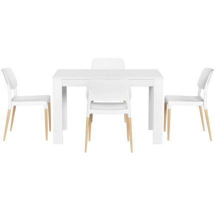 1 Artiss Dining Table and 4 Chairs Set White Wood.