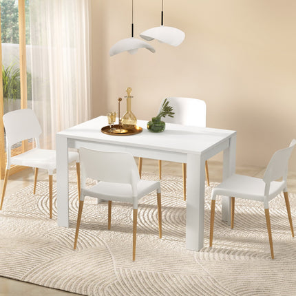 1 Artiss Dining Table and 4 Chairs Set White Wood.