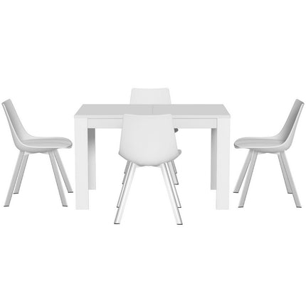 1 Artiss Dining Table and 4 Chairs Set Rectangle White.