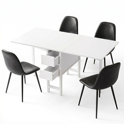Artiss Dining Table and Chairs Set 5pcs Foldable with 2 Drawers Black and White.