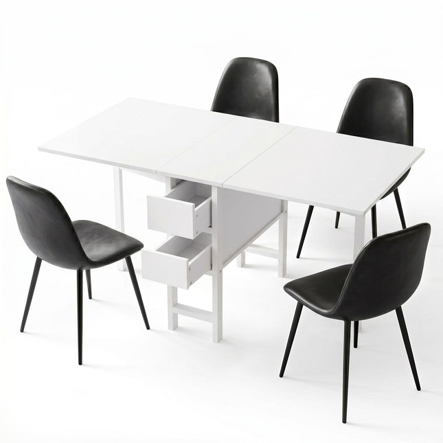 Artiss Dining Table and Chairs Set 5pcs Foldable with 2 Drawers Black and White.