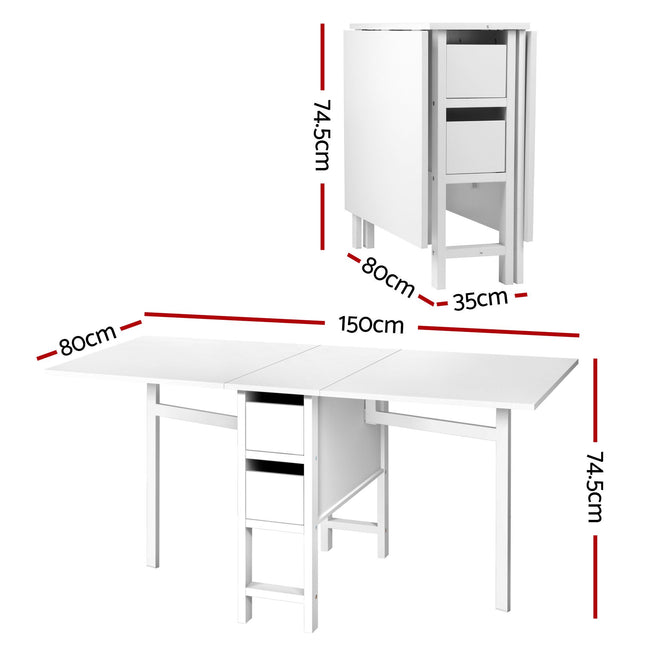 Artiss Dining Table and Chairs Set 5pcs Foldable with 2 Drawers Black and White.