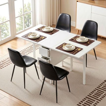 Artiss Dining Table and Chairs Set 5pcs Foldable with 2 Drawers Black and White.