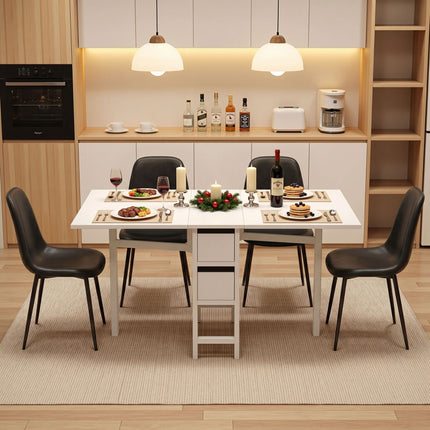 Artiss Dining Table and Chairs Set 5pcs Foldable with 2 Drawers Black and White.