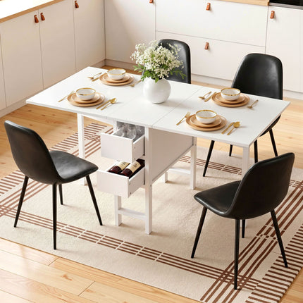 Artiss Dining Table and Chairs Set 5pcs Foldable with 2 Drawers Black and White.
