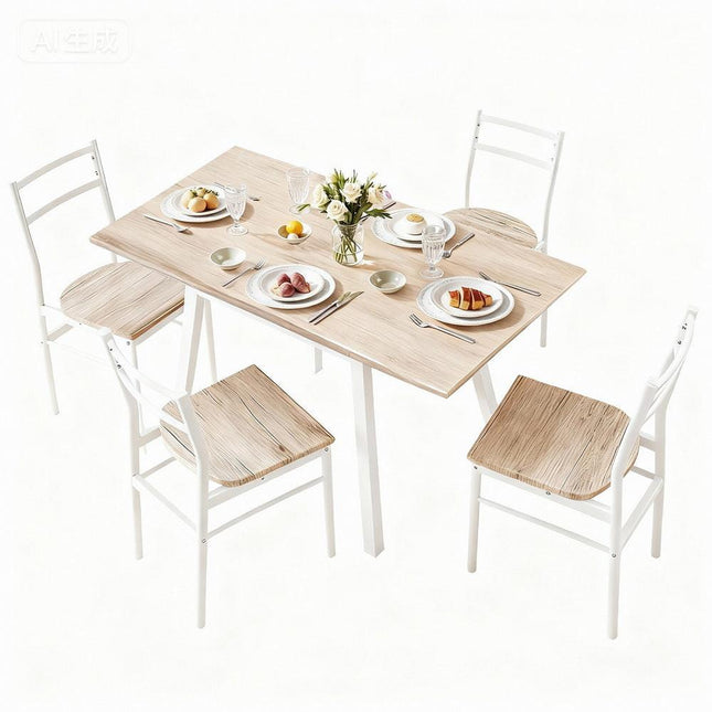 Artiss Dining Table and Chairs Set 5pcs Foldable Kitchen Furniture Natural White.