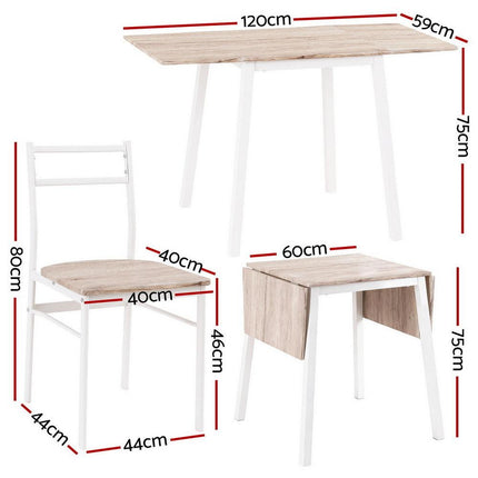 Artiss Dining Table and Chairs Set 5pcs Foldable Kitchen Furniture Natural White.