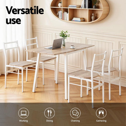 Artiss Dining Table and Chairs Set 5pcs Foldable Kitchen Furniture Natural White.