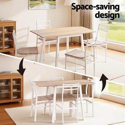 Artiss Dining Table and Chairs Set 5pcs Foldable Kitchen Furniture Natural White.