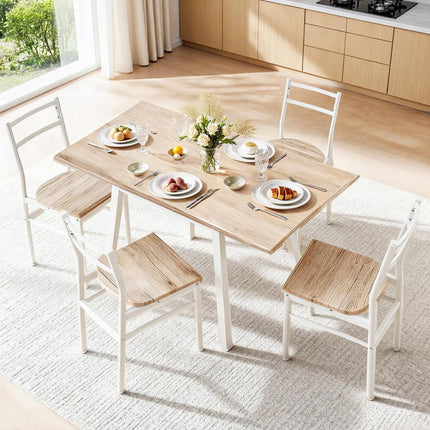 Artiss Dining Table and Chairs Set 5pcs Foldable Kitchen Furniture Natural White.