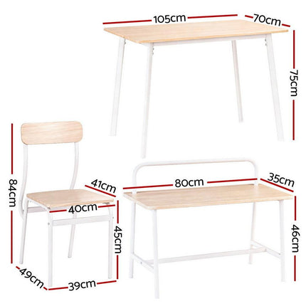 Artiss Dining Table and Chairs Set of 4 Bench Kitchen Furniture Natural and White.