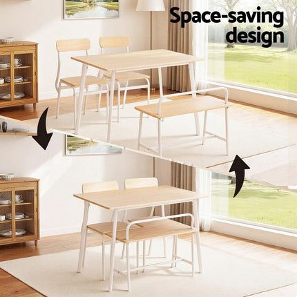 Artiss Dining Table and Chairs Set of 4 Bench Kitchen Furniture Natural and White.