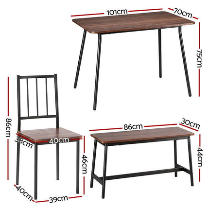 Artiss Dining Table and Chairs Set of 4 Bench Kitchen Furniture Natural and White.