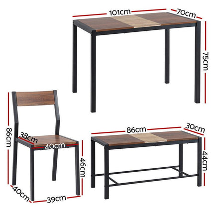Artiss Dining Table and Chairs Set of 4 Bench Kitchen Furniture Natural and White.