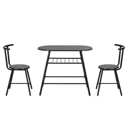Artiss Dining Table Set 3PC Bistro Kitchen Storage Wine Rack Black Marble Style.