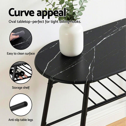 Artiss Dining Table Set 3PC Bistro Kitchen Storage Wine Rack Black Marble Style.