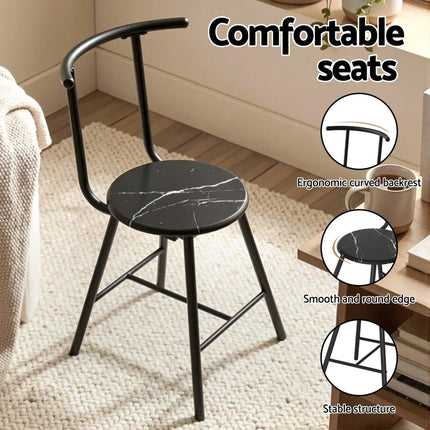 Artiss Dining Table Set 3PC Bistro Kitchen Storage Wine Rack Black Marble Style.