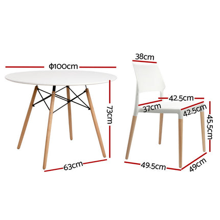 1 Artiss Dining Table and 4 Chairs Set Round White.