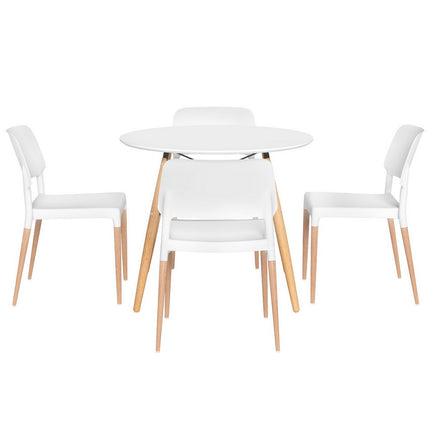 1 Artiss Dining Table and 4 Chairs Set Round White.
