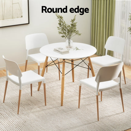 1 Artiss Dining Table and 4 Chairs Set Round White.