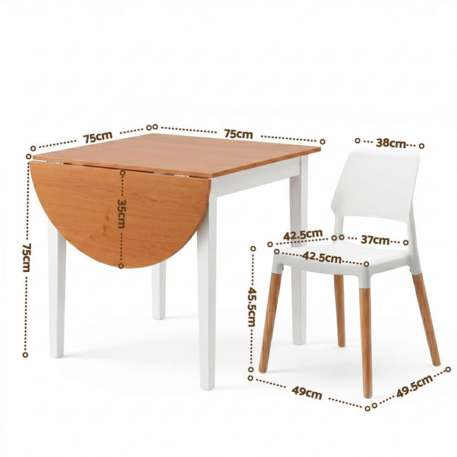 Artiss Dining Table and Chairs Set 5PCS, 75-110cm Drop-Leaf Table, with 4 Dining Chairs White Wooden, 4 Seater Dining Table Set for Kitchen, Apartment, Café.