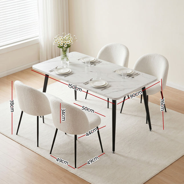 1 Artiss Dining Table and 4 Chairs Set White Marble Style.