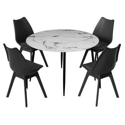 1 Artiss Dining Table and 4 Chairs Set Marble Black.