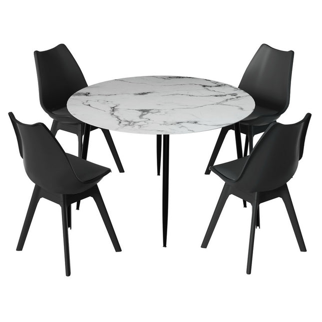 1 Artiss Dining Table and 4 Chairs Set Marble Black.