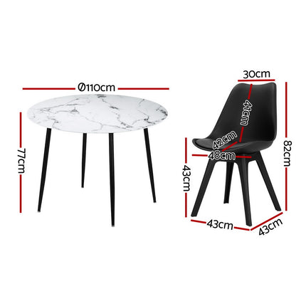 1 Artiss Dining Table and 4 Chairs Set Marble Black.