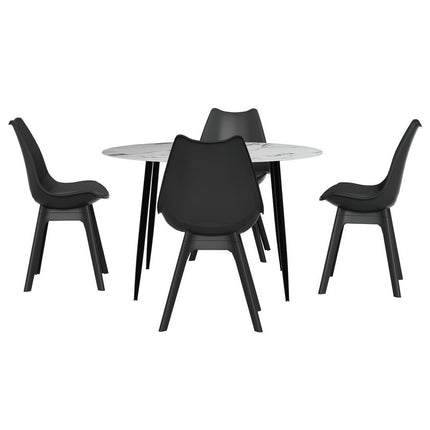 1 Artiss Dining Table and 4 Chairs Set Marble Black.