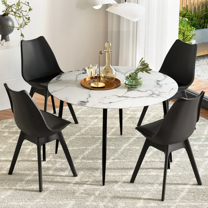 1 Artiss Dining Table and 4 Chairs Set Marble Black.