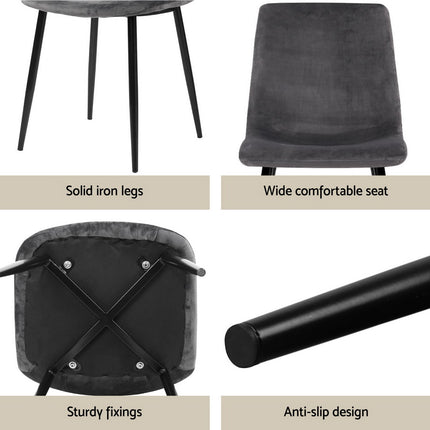 1 Artiss Dining Table and 4 Chairs Set Grey Velvet.
