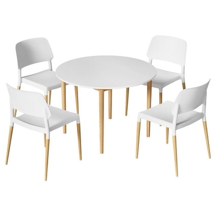 1 Artiss Dining Table and 4 Chairs Set White Wood.