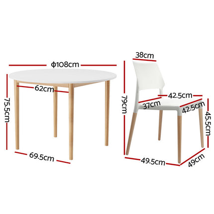 1 Artiss Dining Table and 4 Chairs Set White Wood.