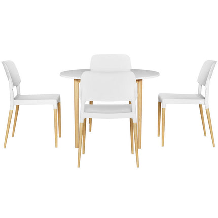 1 Artiss Dining Table and 4 Chairs Set White Wood.